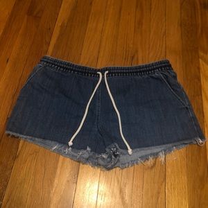 Aerie Drawstring Chambray Denim Shorts Large